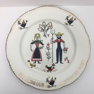 VTG Homer Laughlin God Bless Our Mortgaged Home China Plate USA 1952 Folk Art